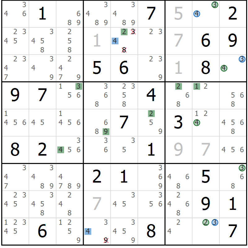 Position des candidats pour la solution de la Gr 61 page 64 du magazine de sudoku Suprême n° 033