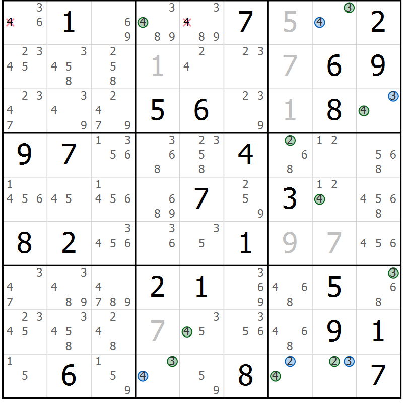 Position des candidats pour la solution de la Gr 61 page 64 du magazine de sudoku Suprême n° 033