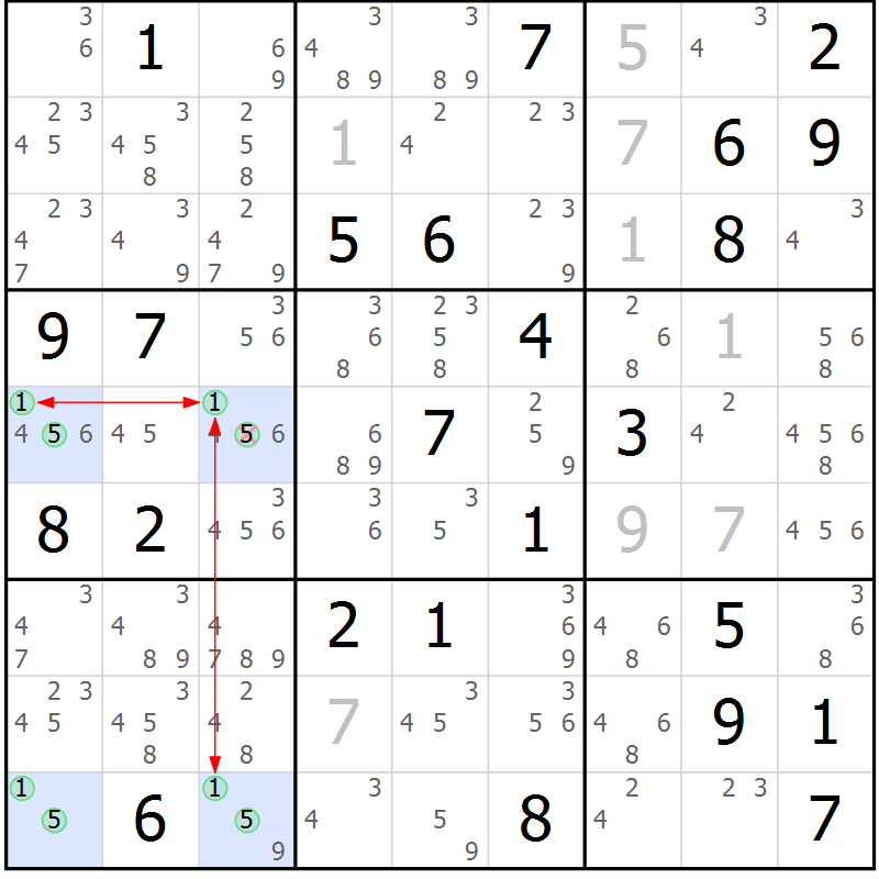 Position des candidats pour la solution de la Gr 61 page 64 du magazine de sudoku Suprême n° 033