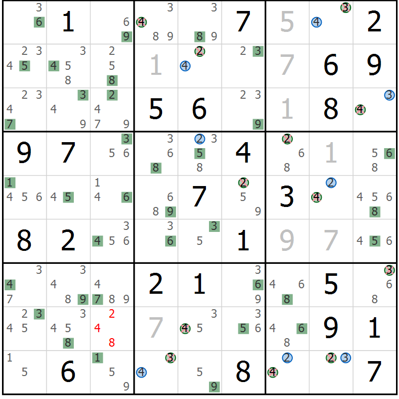 Position des candidats pour la solution de la Gr 61 page 64 du magazine de sudoku Suprême n° 033