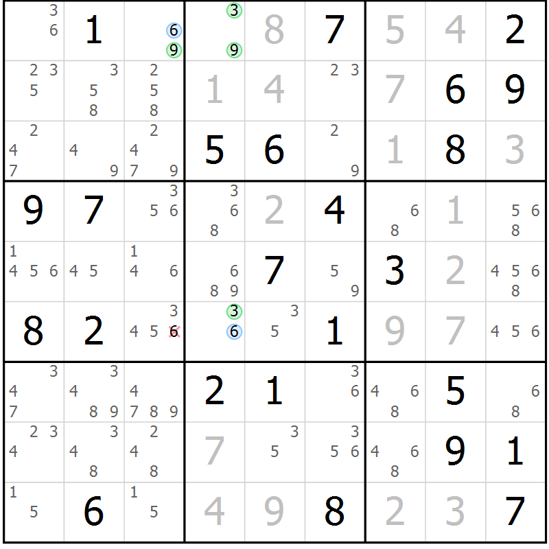 Position des candidats pour la solution de la Gr 61 page 64 du magazine de sudoku Suprême n° 033