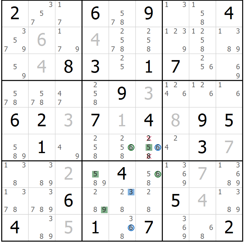 Position des candidats pour la solution de la Gr 62 page 65 du magazine de sudoku Suprême n° 033