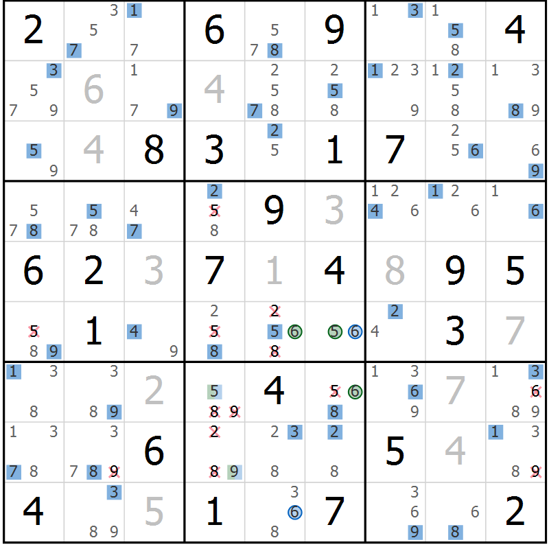 Position des candidats pour la solution de la Gr 62 page 65 du magazine de sudoku Suprême n° 033