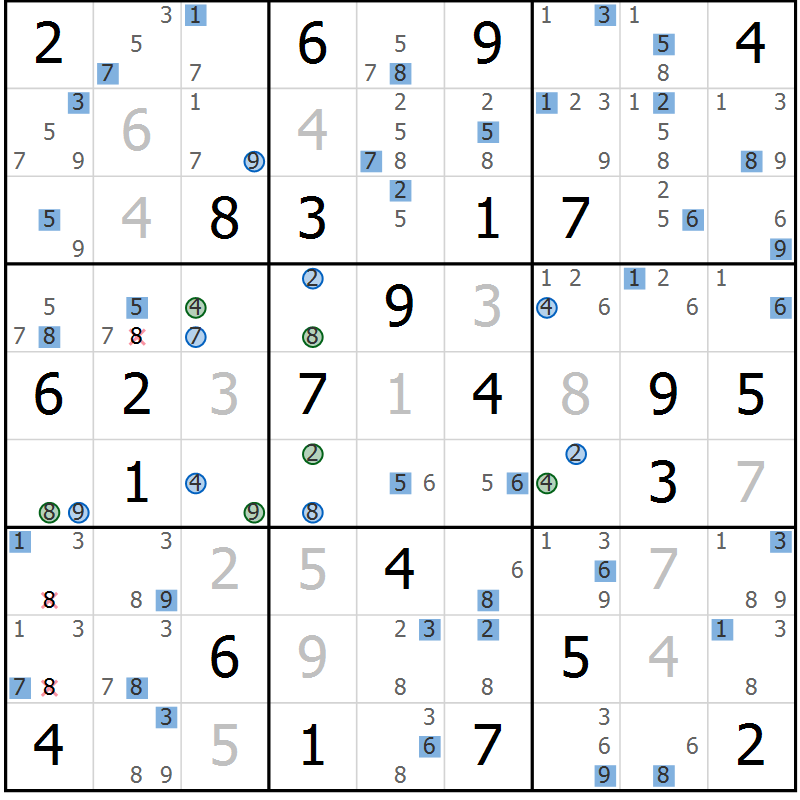 Position des candidats pour la solution de la Gr 62 page 65 du magazine de sudoku Suprême n° 033
