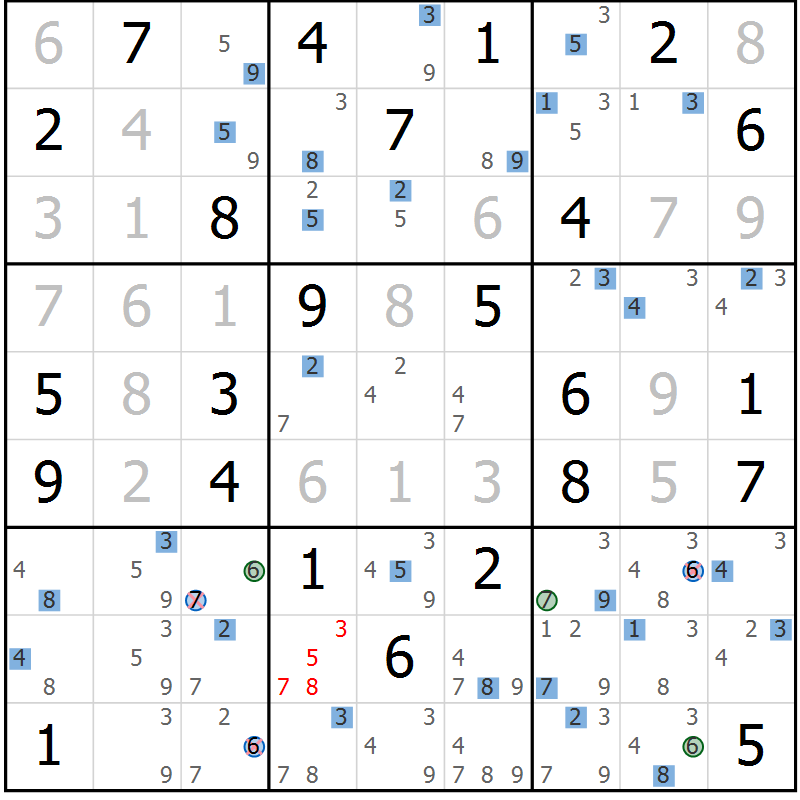 Position des candidats pour la solution de la Gr 63 page 66 du magazine de sudoku Suprême n° 033