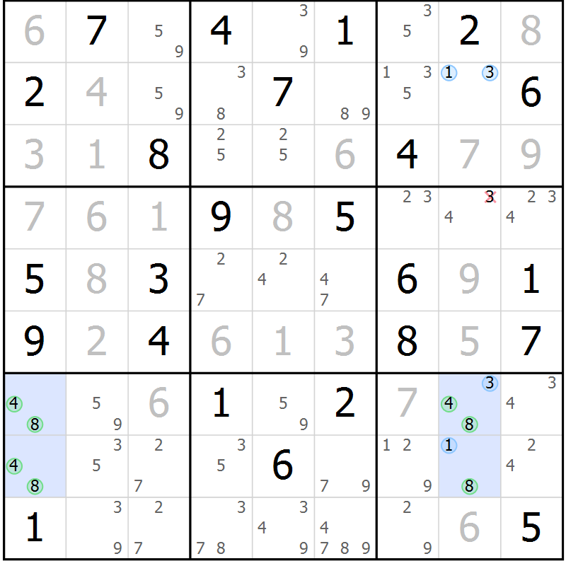 Position des candidats pour la solution de la Gr 63 page 66 du magazine de sudoku Suprême n° 033