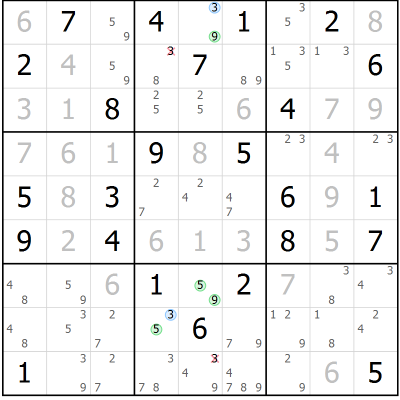 Position des candidats pour la solution de la Gr 63 page 66 du magazine de sudoku Suprême n° 033