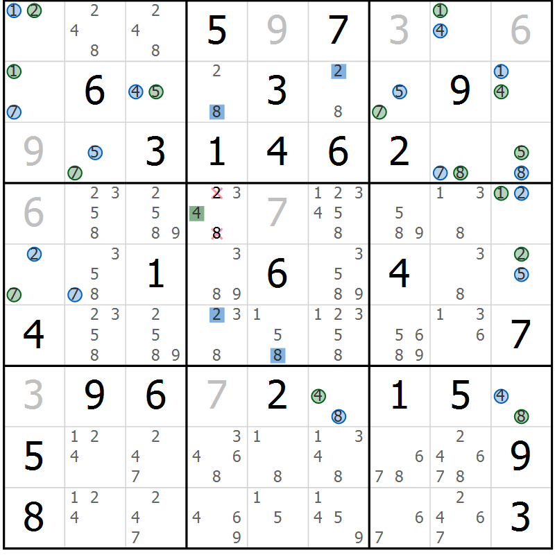 Position des candidats pour la solution de la Gr 64 page 67 du magazine de sudoku Suprême n° 033
