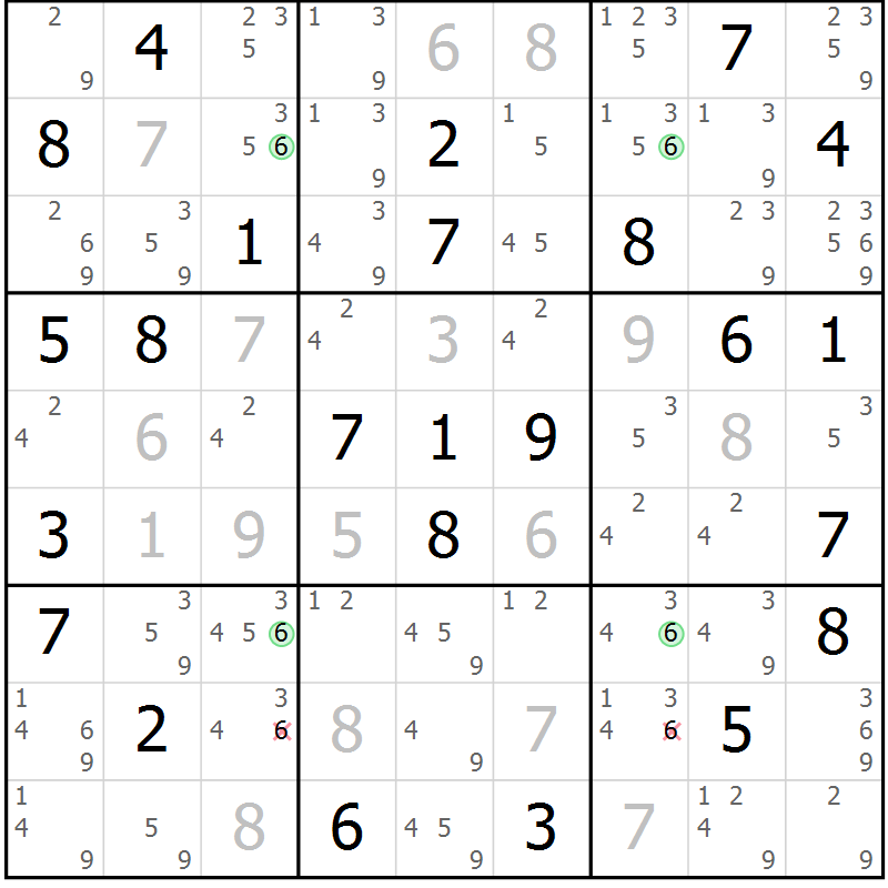 Position des candidats pour la solution de la Gr 65 page 68 du magazine de sudoku Suprême n° 033