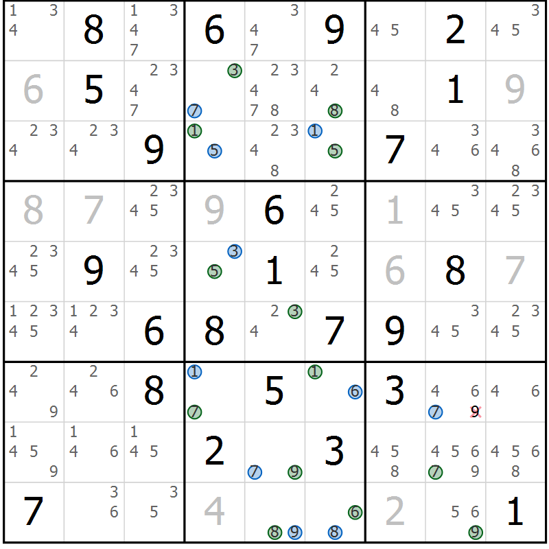 Position des candidats pour la solution de la Gr 66 page 69 du magazine de sudoku Suprême n° 033