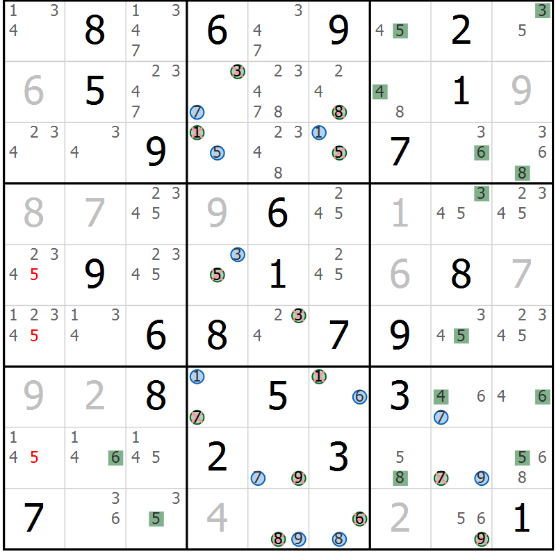 Position des candidats pour la solution de la Gr 66 page 69 du magazine de sudoku Suprême n° 033