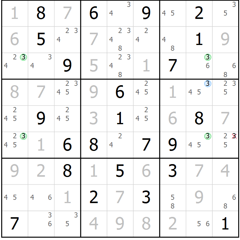 Position des candidats pour la solution de la Gr 66 page 69 du magazine de sudoku Suprême n° 033