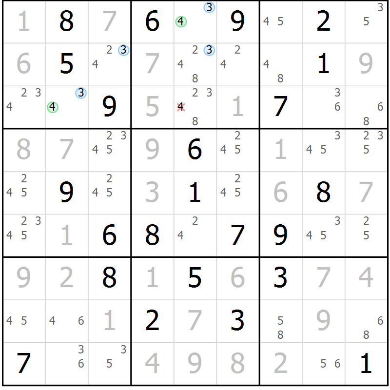 Position des candidats pour la solution de la Gr 66 page 69 du magazine de sudoku Suprême n° 033