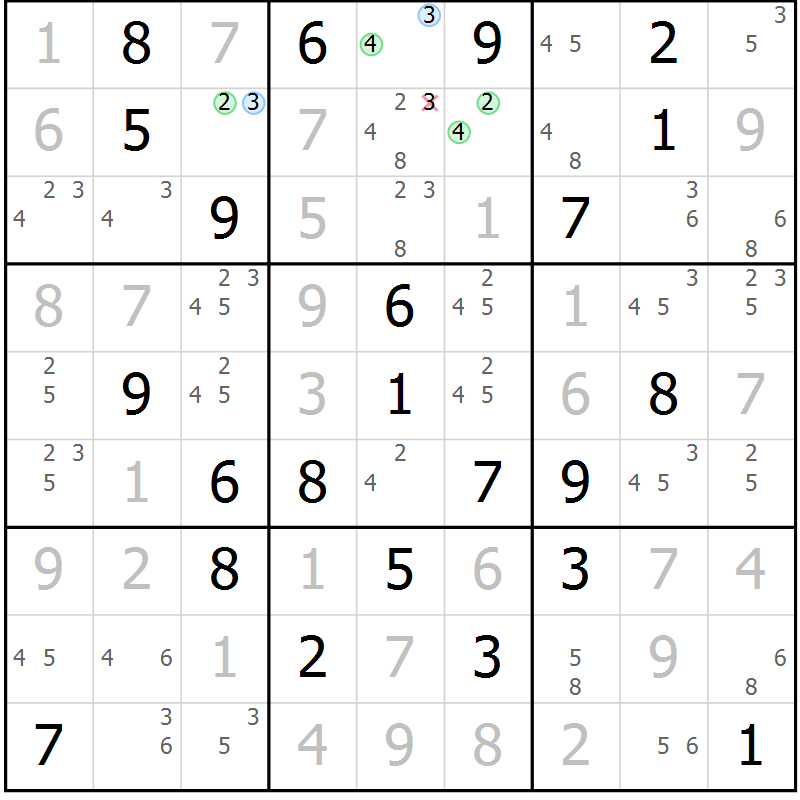 Position des candidats pour la solution de la Gr 66 page 69 du magazine de sudoku Suprême n° 033