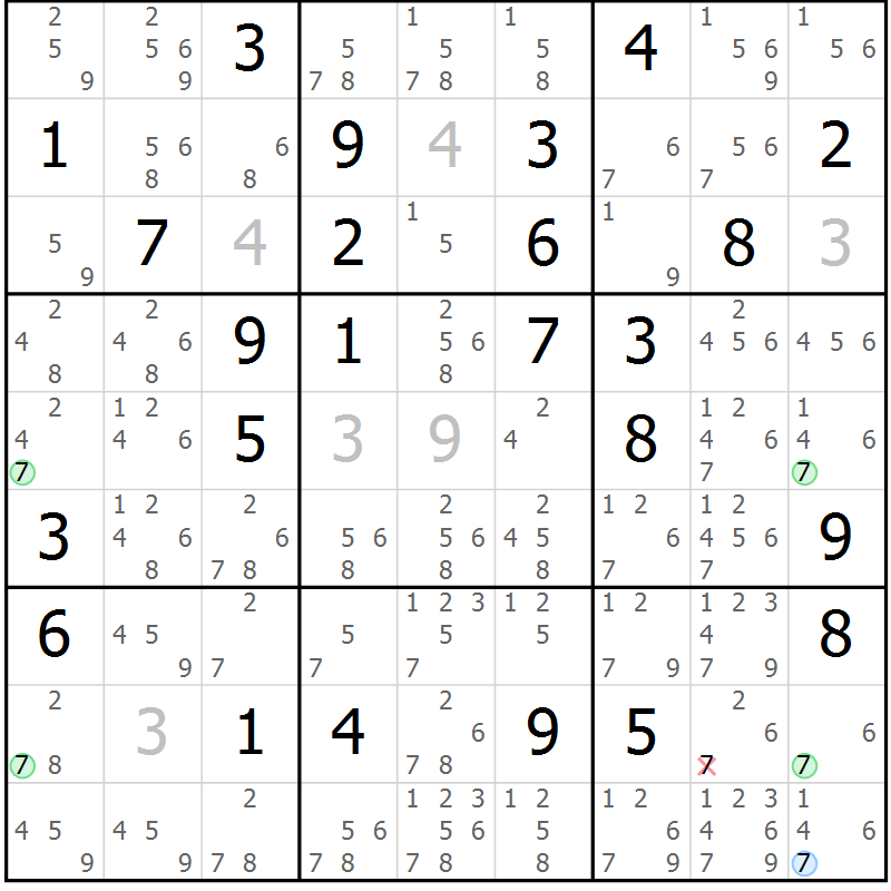 Position des candidats pour la solution de la Gr 67 page 70 du magazine de sudoku Suprême n° 033
