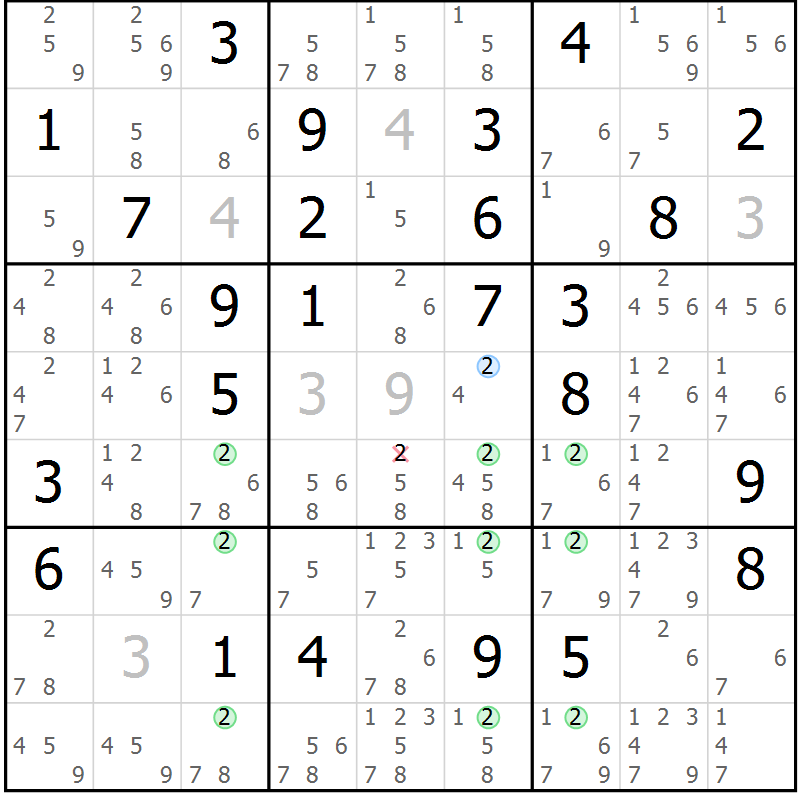 Position des candidats pour la solution de la Gr 67 page 70 du magazine de sudoku Suprême n° 033