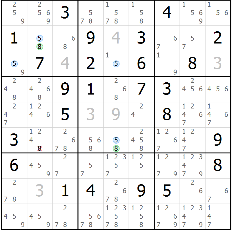 Position des candidats pour la solution de la Gr 67 page 70 du magazine de sudoku Suprême n° 033