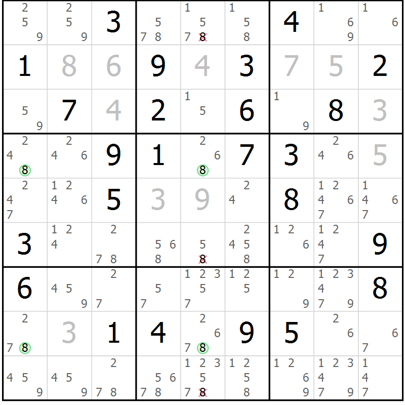 Position des candidats pour la solution de la Gr 67 page 70 du magazine de sudoku Suprême n° 033