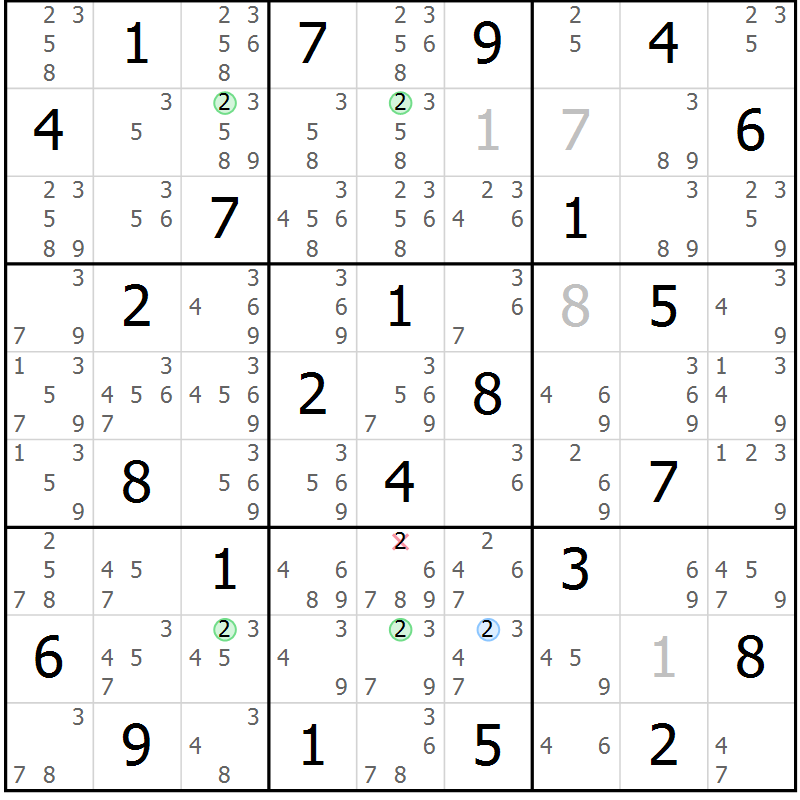 Position des candidats pour la solution de la Gr 68 page 71 du magazine de sudoku Suprême n° 033