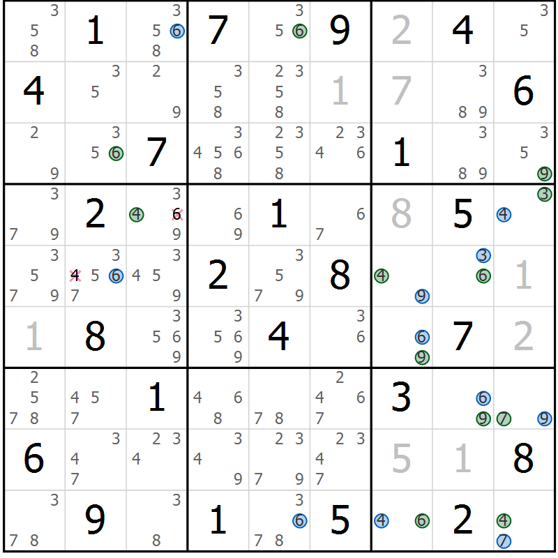 Position des candidats pour la solution de la Gr 68 page 71 du magazine de sudoku Suprême n° 033
