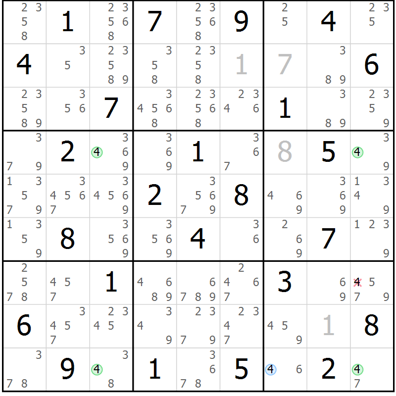 Position des candidats pour la solution de la Gr 68 page 71 du magazine de sudoku Suprême n° 033