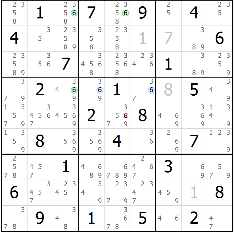 Position des candidats pour la solution de la Gr 68 page 71 du magazine de sudoku Suprême n° 033