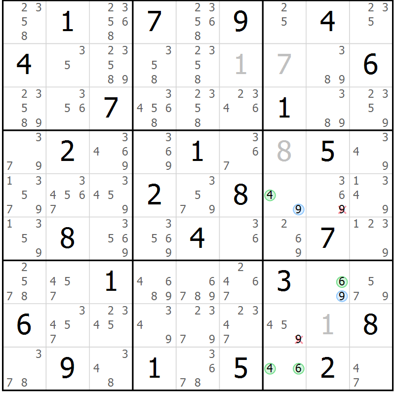 Position des candidats pour la solution de la Gr 68 page 71 du magazine de sudoku Suprême n° 033