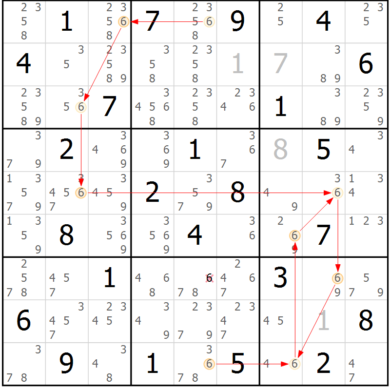 Position des candidats pour la solution de la Gr 68 page 71 du magazine de sudoku Suprême n° 033