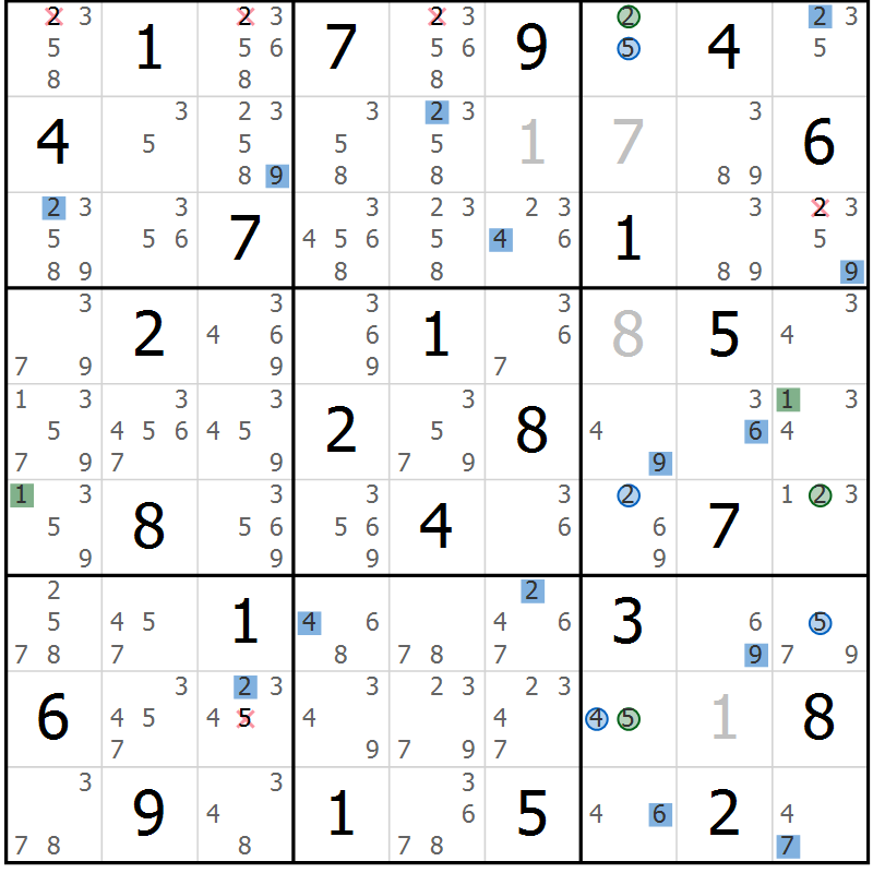 Position des candidats pour la solution de la Gr 68 page 71 du magazine de sudoku Suprême n° 033