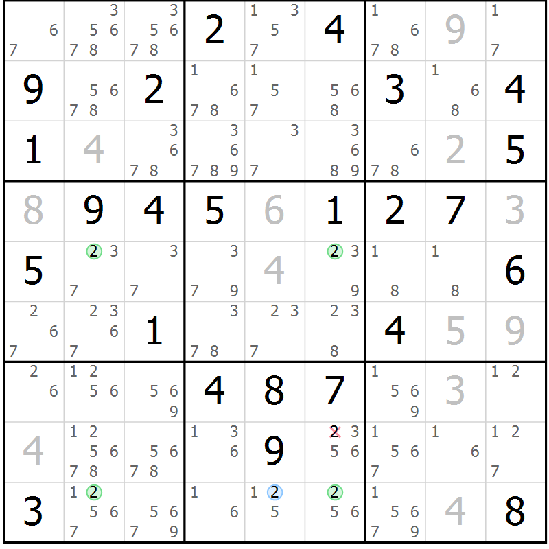 Position des candidats pour la solution de la Gr 69 page 72 du magazine de sudoku Suprême n° 033