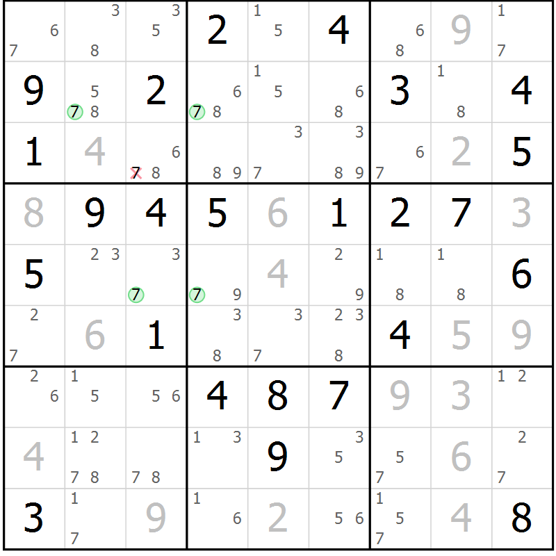 Position des candidats pour la solution de la Gr 69 page 72 du magazine de sudoku Suprême n° 033