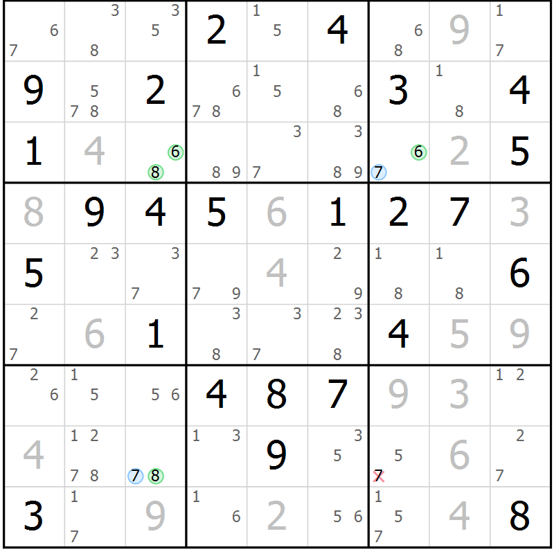 Position des candidats pour la solution de la Gr 69 page 72 du magazine de sudoku Suprême n° 033
