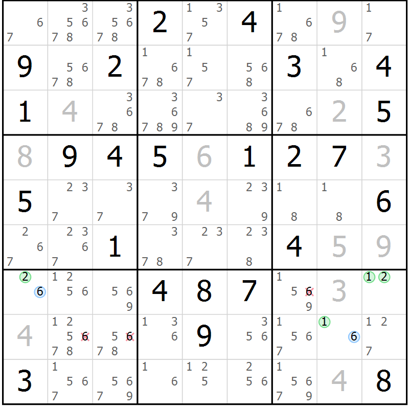 Position des candidats pour la solution de la Gr 69 page 72 du magazine de sudoku Suprême n° 033