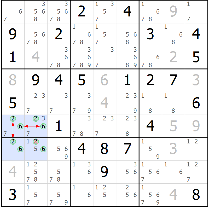 Position des candidats pour la solution de la Gr 69 page 72 du magazine de sudoku Suprême n° 033