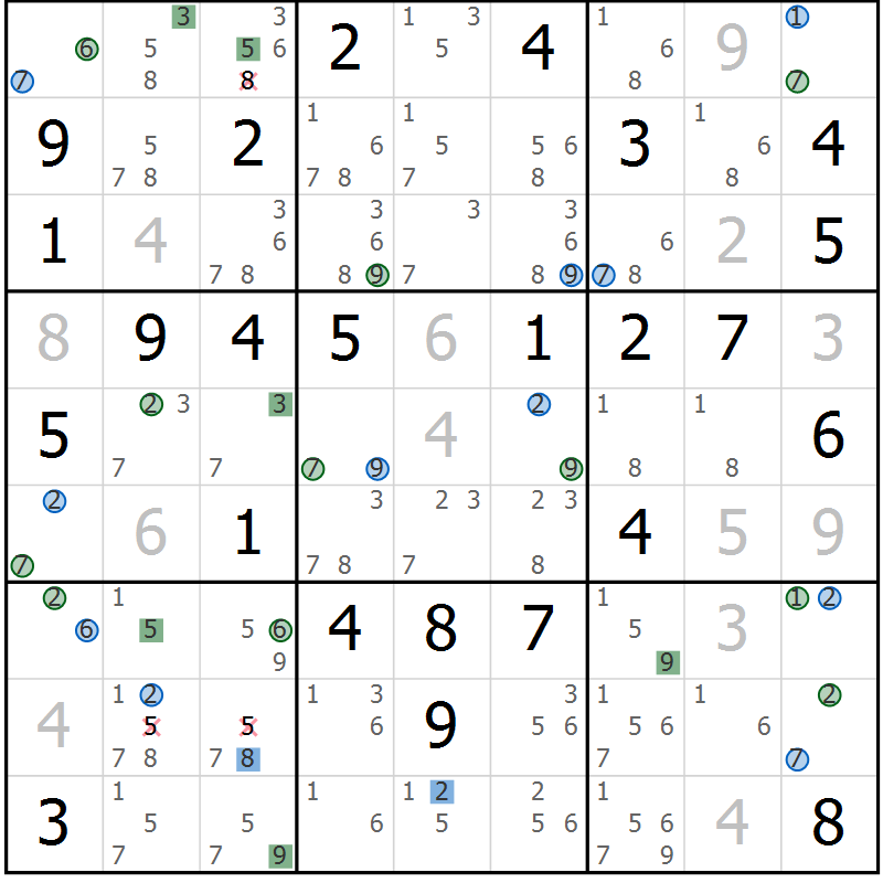 Position des candidats pour la solution de la Gr 69 page 72 du magazine de sudoku Suprême n° 033