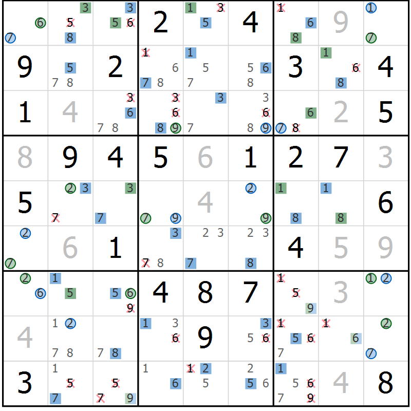 Position des candidats pour la solution de la Gr 69 page 72 du magazine de sudoku Suprême n° 033
