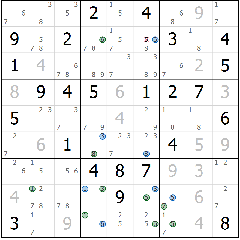 Position des candidats pour la solution de la Gr 69 page 72 du magazine de sudoku Suprême n° 033