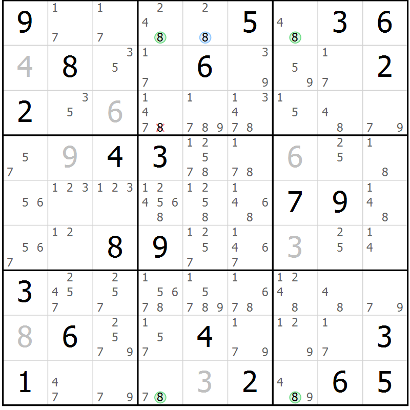 Position des candidats pour la solution de la Gr 7 page 10 du magazine de sudoku Suprême n° 033