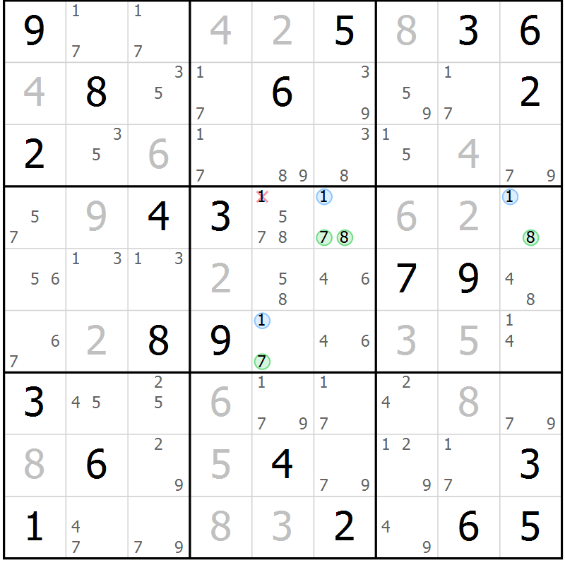 Position des candidats pour la solution de la Gr 7 page 10 du magazine de sudoku Suprême n° 033