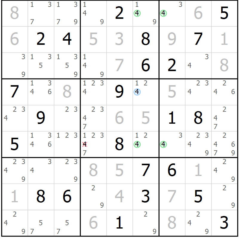 Position des candidats pour la solution de la Gr 70 page 73 du magazine de sudoku Suprême n° 033