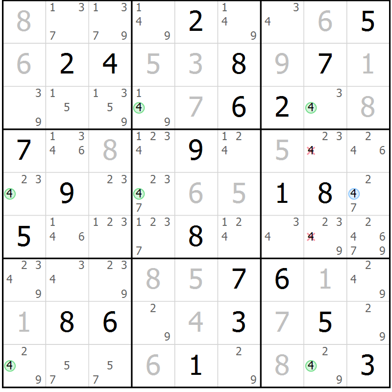 Position des candidats pour la solution de la Gr 70 page 73 du magazine de sudoku Suprême n° 033