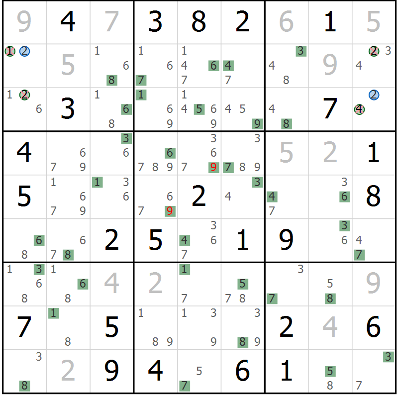 Position des candidats pour la solution de la Gr 71 page 74 du magazine de sudoku Suprême n° 033
