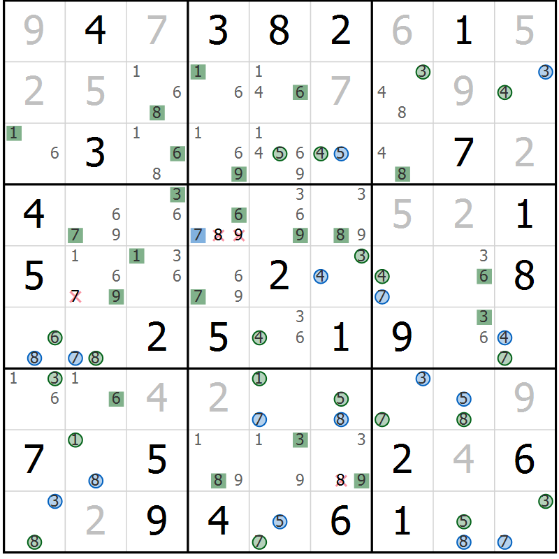 Position des candidats pour la solution de la Gr 71 page 74 du magazine de sudoku Suprême n° 033