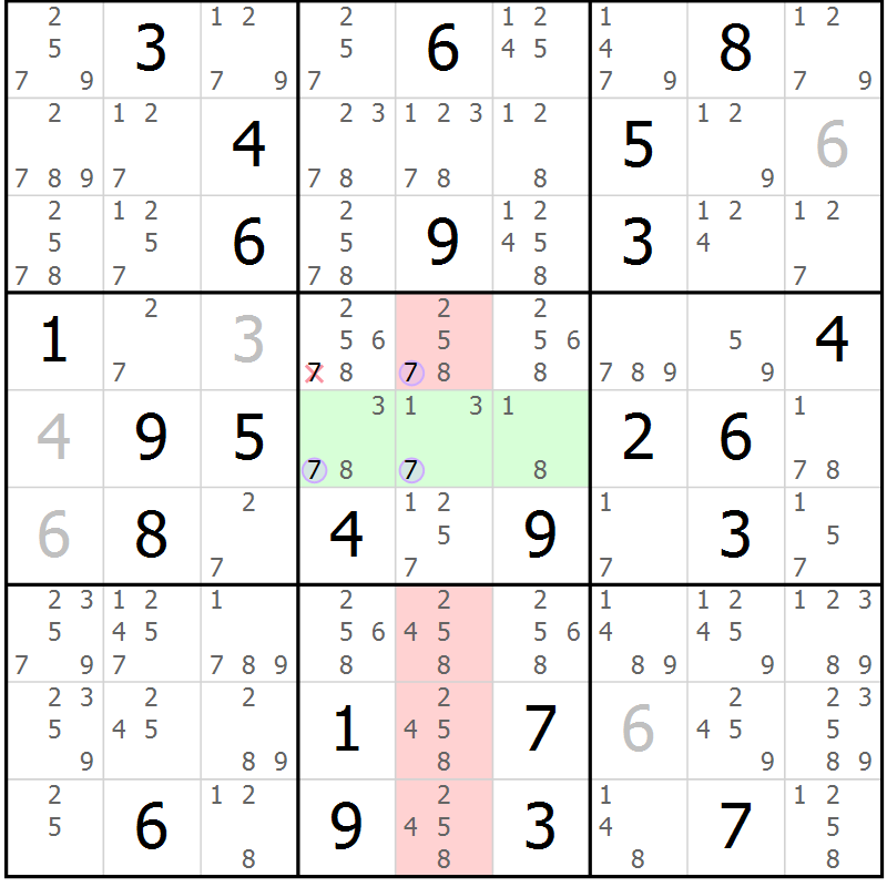 Position des candidats pour la solution de la Gr 72 page 75 du magazine de sudoku Suprême n° 033