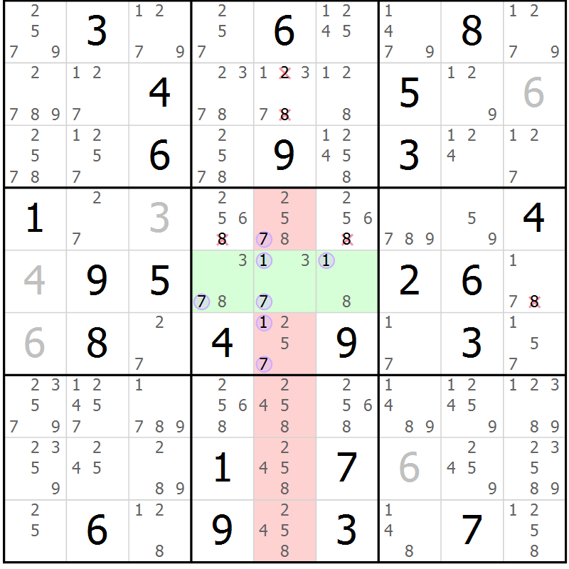 Position des candidats pour la solution de la Gr 72 page 75 du magazine de sudoku Suprême n° 033