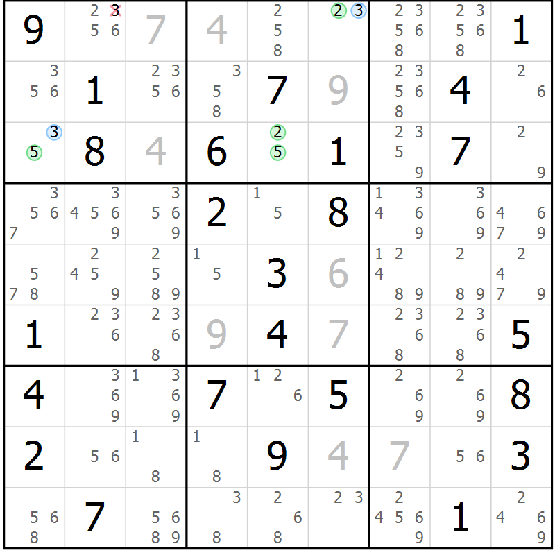 Position des candidats pour la solution de la Gr 73 page 76 du magazine de sudoku Suprême n° 033