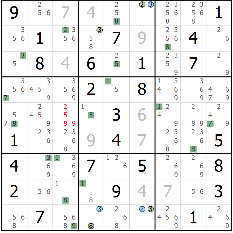 Position des candidats pour la solution de la Gr 73 page 76 du magazine de sudoku Suprême n° 033