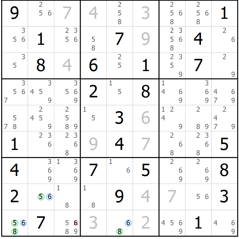 Position des candidats pour la solution de la Gr 73 page 76 du magazine de sudoku Suprême n° 033