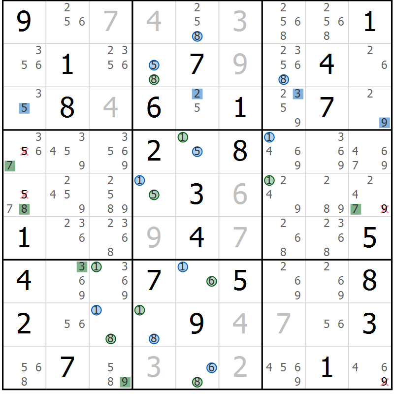 Position des candidats pour la solution de la Gr 73 page 76 du magazine de sudoku Suprême n° 033