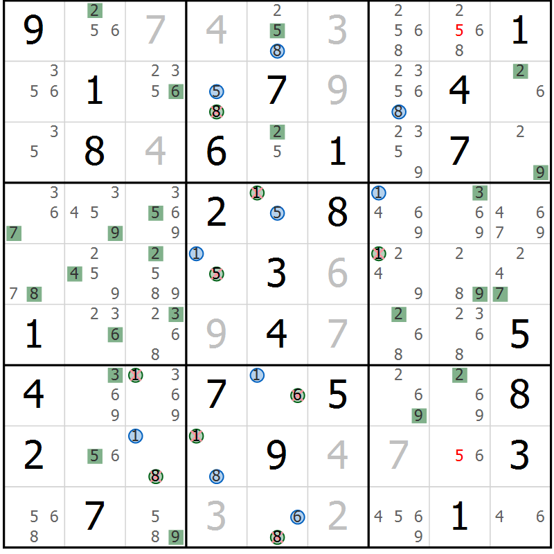 Position des candidats pour la solution de la Gr 73 page 76 du magazine de sudoku Suprême n° 033